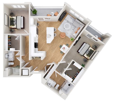 Floor plan for 2 beds, 2 baths, 1245 sqft